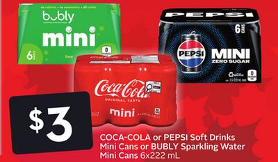 COCA-COLA or PEPSI Soft Drinks Mini Cans or BUBLY Sparkling Water Mini Cans Black Frid'Eh