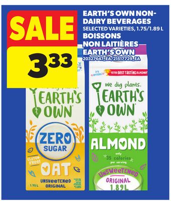 EARTH'S OWN NON- DAIRY BEVERAGES, 1.75/1.89 L