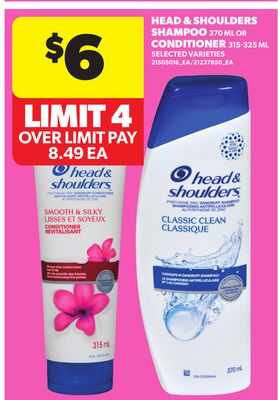 HEAD & SHOULDERS SHAMPOO, 370 ML OR CONDITIONER, 315-325 ML