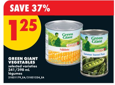 GREEN GIANT VEGETABLES, 341/398 mL