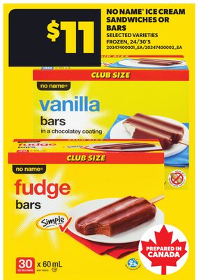 NO NAME® ICE CREAM SANDWICHES OR BARS, 24/39'S