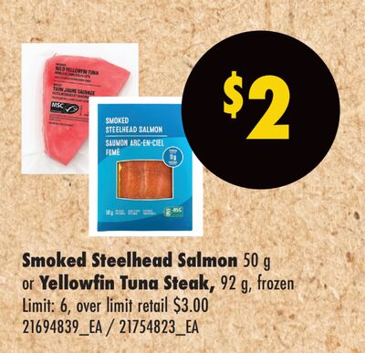 SMOKED STEELHEAD SALMON YELLOWFIN TUNA STEAK, 50 g or 92 g