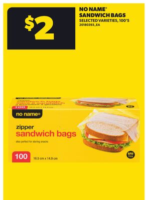 NO NAME® SANDWICH BAGS, 100'S