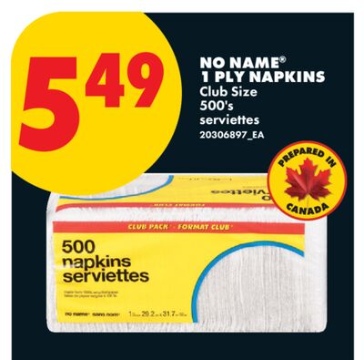 NO NAME® 1 PLY NAPKINS, 500's