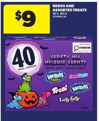 NERDS AND ASSORTED TREATS, 40'S, 393 G