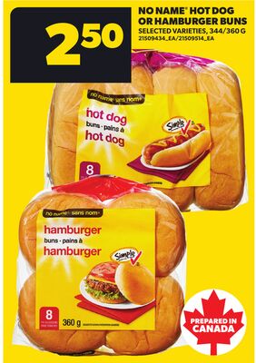 NO NAME® HOT DOG OR HAMBURGER BUNS, 344/360 G