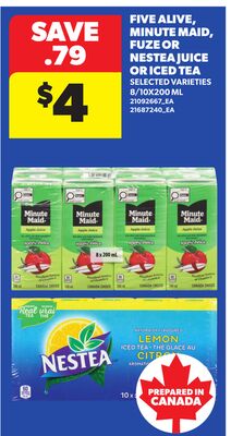 FIVE ALIVE, MINUTE MAID, FUZE OR NESTEA JUICE OR ICED TEA, B/520ml