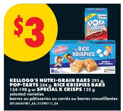 KELLOGG'S NUTRI-GRAIN BARS 295 g, POP-TARTS 384 g, RICE KRISPIES BARS 154-198 g or SPECIAL K CRISPS 125 g