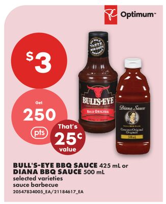 BULL'S-EYE BBQ SAUCE, 425 mL or DIANA BBQ SAUCE, 500 mL