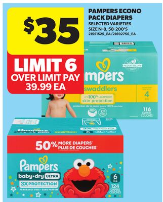 PAMPERS ECONO PACK DIAPERS, SIZE N-8, 58-200'S