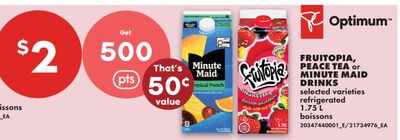 FRUITOPIA, PEACE TEA or MINUTE MAID DRINKS, 1.75 L