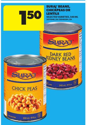 SURAJ® BEANS, CHICKPEAS OR LENTILS, 540 ML