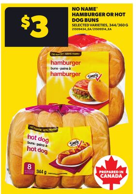NO NAME® HAMBURGER OR HOT DOG BUNS