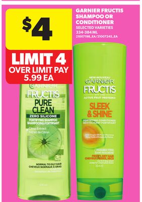 GARNIER FRUCTIS SHAMPOO OR CONDITIONER, 334-384 ML