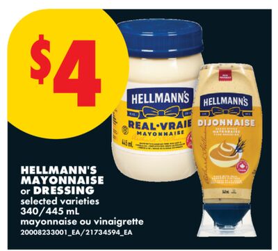 HELLMANN'S MAYONNAISE or DRESSING, 340/445 mL
