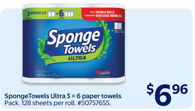SpongeTowels Ultra 3 = 6 paper towels