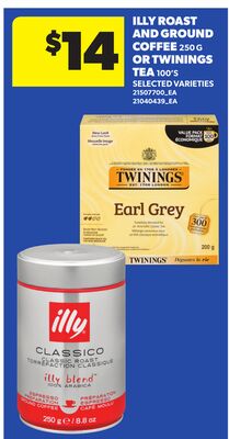 ILLY ROAST AND GROUND COFFEE, 250 G OR TWININGS TEA, 100'S