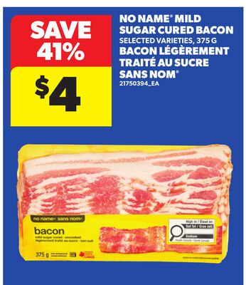NO NAME® MILD SUGAR CURED BACON, 375 G