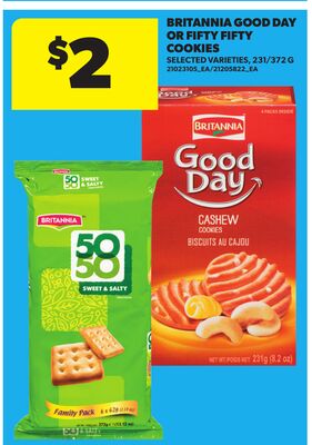 BRITANNIA GOOD DAY OR FIFTY FIFTY COOKIES, 231/372 G