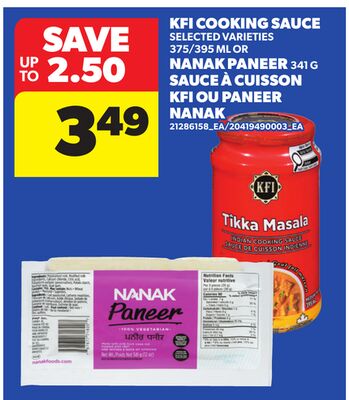 KFI COOKING SAUCE 375/395 ML OR NANAK PANEER 341 G