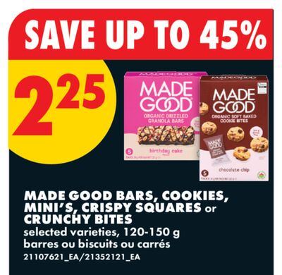 MADE GOOD BARS, COOKIES, MINI'S, CRISPY SQUARES or CRUNCHY BITES, 120-150 g