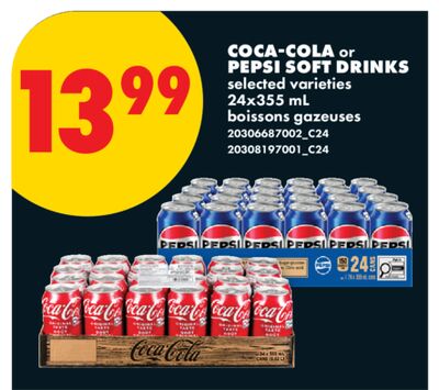 COCA-COLA or PEPSI SOFT DRINKS, 24x355 ml