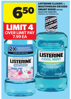 LISTERINE CLASSIC 1 L MOUTHWASH OR KIDS SMART RINSE 500 ML