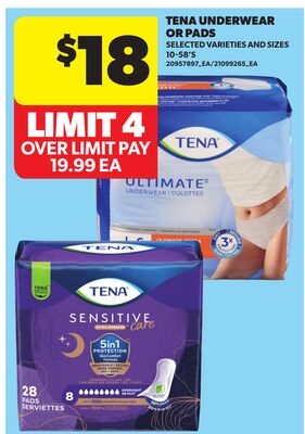 TENA UNDERWEAR OR PADS, 10-58'S