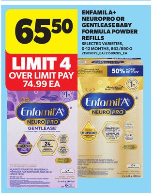 ENFAMIL A + NEUROPRO OR GENTLEASE BABY FORMULA POWDER REFILLS, 0-12 MONTHS, 862/990 G