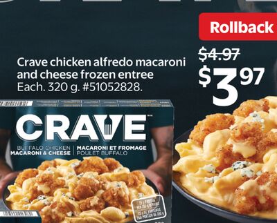 Crave chicken alfredo macaroni and cheese frozen entree