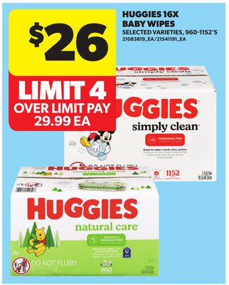 HUGGIES 16X BABY WIPES, 960-1152'S