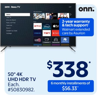 50" 4K UHD HDR TV