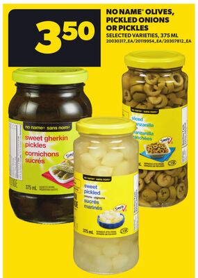 NO NAME® OLIVES, PICKLED ONIONS OR PICKLES, 375 ML