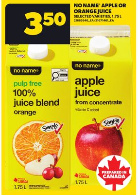 NO NAME® APPLE OR ORANGE JUICE, 1.75 L