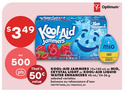 KOOL-AID JAMMERS 10x180 mL or MiO, CRYSTAL LIGHT or KOOL-AID LIQUID WATER ENHANCERS 48 mL/24-56 g