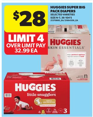 HUGGIES SUPER BIG PACK DIAPERS,SIZE N-7, 36-104'S