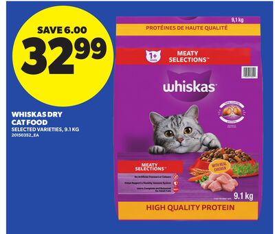 WHISKAS DRY CAT FOOD, 9.1 KG